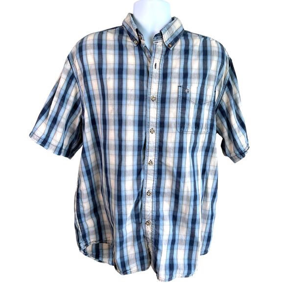Carhartt Mens Plaid Button Down Shirt Blue Beige Size XL Workwear Chore Outdoor - Picture 1 of 6